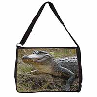 Crocodile Print Large Black Laptop Shoulder Bag School/College