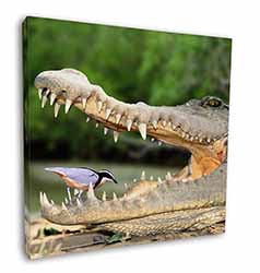 Nile Crocodile, Bird in Mouth Square Canvas 12"x12" Wall Art Picture Print