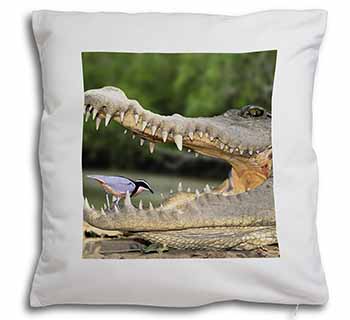 Nile Crocodile, Bird in Mouth Soft White Velvet Feel Scatter Cushion