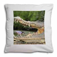 Nile Crocodile, Bird in Mouth Soft White Velvet Feel Scatter Cushion