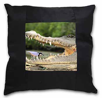 Nile Crocodile, Bird in Mouth Black Satin Feel Scatter Cushion