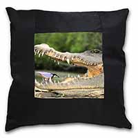 Nile Crocodile, Bird in Mouth Black Satin Feel Scatter Cushion