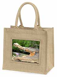 Nile Crocodile, Bird in Mouth Natural/Beige Jute Large Shopping Bag