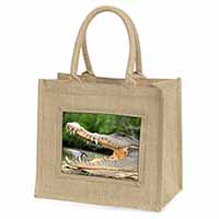 Nile Crocodile, Bird in Mouth Natural/Beige Jute Large Shopping Bag