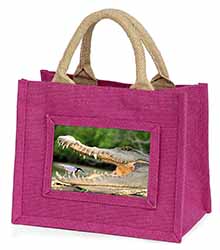 Nile Crocodile, Bird in Mouth Little Girls Small Pink Jute Shopping Bag