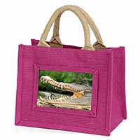 Nile Crocodile, Bird in Mouth Little Girls Small Pink Jute Shopping Bag