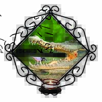 Nile Crocodile, Bird in Mouth Wrought Iron Wall Art Candle Holder