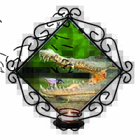 Nile Crocodile, Bird in Mouth Wrought Iron Wall Art Candle Holder