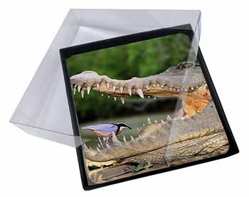 4x Nile Crocodile, Bird in Mouth Picture Table Coasters Set in Gift Box