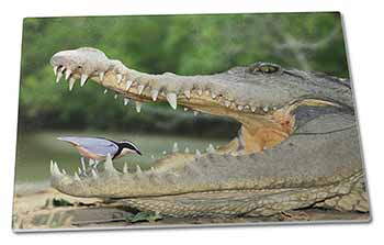 Large Glass Cutting Chopping Board Nile Crocodile, Bird in Mouth