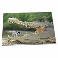 Large Glass Cutting Chopping Board Nile Crocodile, Bird in Mouth