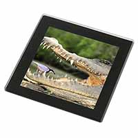 Nile Crocodile, Bird in Mouth Black Rim High Quality Glass Coaster