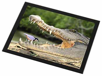 Nile Crocodile, Bird in Mouth Black Rim High Quality Glass Placemat