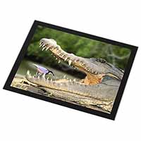 Nile Crocodile, Bird in Mouth Black Rim High Quality Glass Placemat