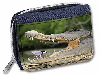Nile Crocodile, Bird in Mouth Unisex Denim Purse Wallet