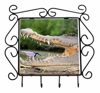 Nile Crocodile, Bird in Mouth Wrought Iron Key Holder Hooks