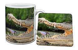 Nile Crocodile, Bird in Mouth Mug and Coaster Set