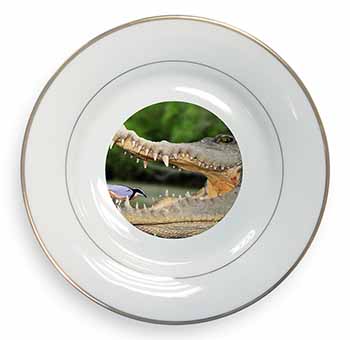 Nile Crocodile, Bird in Mouth Gold Rim Plate Printed Full Colour in Gift Box