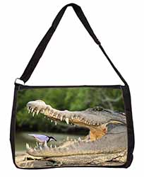 Nile Crocodile, Bird in Mouth Large Black Laptop Shoulder Bag School/College