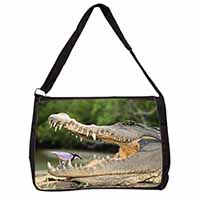 Nile Crocodile, Bird in Mouth Large Black Laptop Shoulder Bag School/College