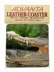 Nile Crocodile, Bird in Mouth Single Leather Photo Coaster