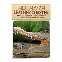 Nile Crocodile, Bird in Mouth Single Leather Photo Coaster