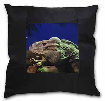 Iguana Lizard Black Satin Feel Scatter Cushion