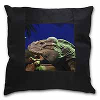 Iguana Lizard Black Satin Feel Scatter Cushion