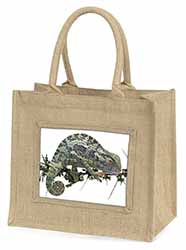 Chameleon Lizard Natural/Beige Jute Large Shopping Bag