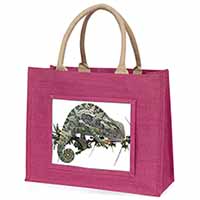 Chameleon Lizard Large Pink Jute Shopping Bag