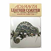 Chameleon Lizard Single Leather Photo Coaster