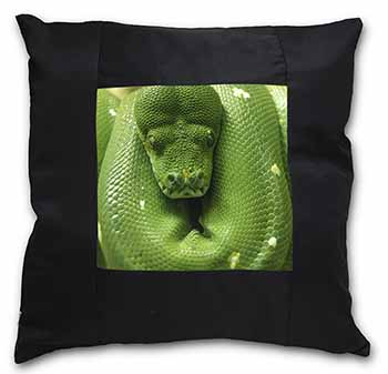 Green Tree Python Snake Black Satin Feel Scatter Cushion