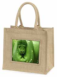 Green Tree Python Snake Natural/Beige Jute Large Shopping Bag
