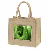 Green Tree Python Snake Natural/Beige Jute Large Shopping Bag