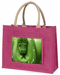 Green Tree Python Snake Large Pink Jute Shopping Bag