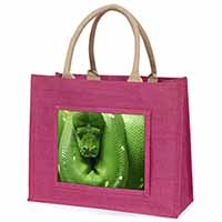 Green Tree Python Snake Large Pink Jute Shopping Bag