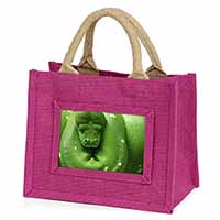 Green Tree Python Snake Little Girls Small Pink Jute Shopping Bag