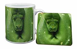Green Tree Python Snake Mug and Coaster Set