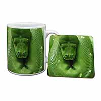 Green Tree Python Snake Mug and Coaster Set