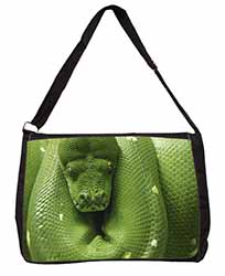 Green Tree Python Snake Large Black Laptop Shoulder Bag School/College