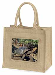 Giant Galapagos Tortoise Natural/Beige Jute Large Shopping Bag