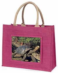 Giant Galapagos Tortoise Large Pink Jute Shopping Bag