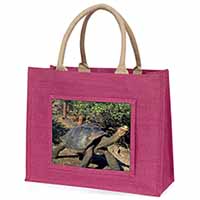 Giant Galapagos Tortoise Large Pink Jute Shopping Bag