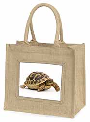 A Cute Tortoise Natural/Beige Jute Large Shopping Bag