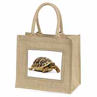 A Cute Tortoise Natural/Beige Jute Large Shopping Bag