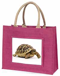 A Cute Tortoise Large Pink Jute Shopping Bag