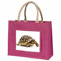 A Cute Tortoise Large Pink Jute Shopping Bag