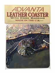 Terrapin Intrigued by Camera Single Leather Photo Coaster