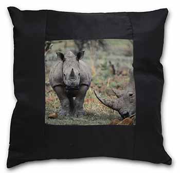 Rhinocerous Rhino Black Satin Feel Scatter Cushion