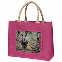 Rhinocerous Rhino Large Pink Jute Shopping Bag